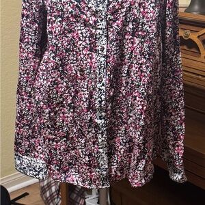 Foxcroft Black and Pink Floral Button Down Shirt